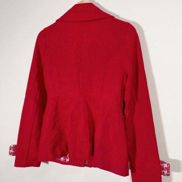 Anthropologie Tulle Red Toggle Button Coat - Picture 8 of 14